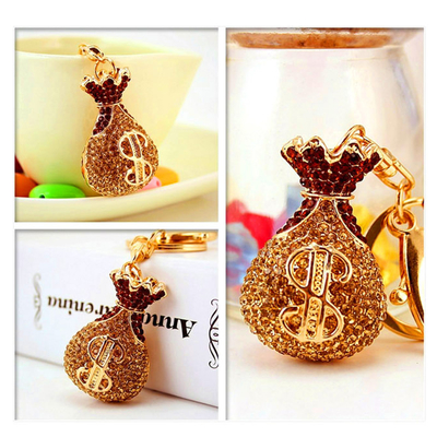 Money Bag Key Chain Ornaments Silk Screen Printing Diamond 50mm Wide