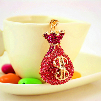 Money Bag Key Chain Ornaments Silk Screen Printing Diamond 50mm Wide